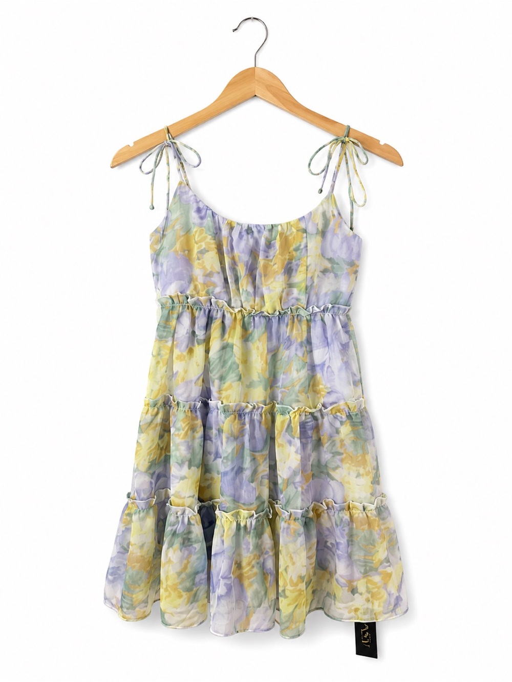 Mansy Pastel Floral Tiered Tie Strap Mini Sundress NWT Women’s Small Cottagecore